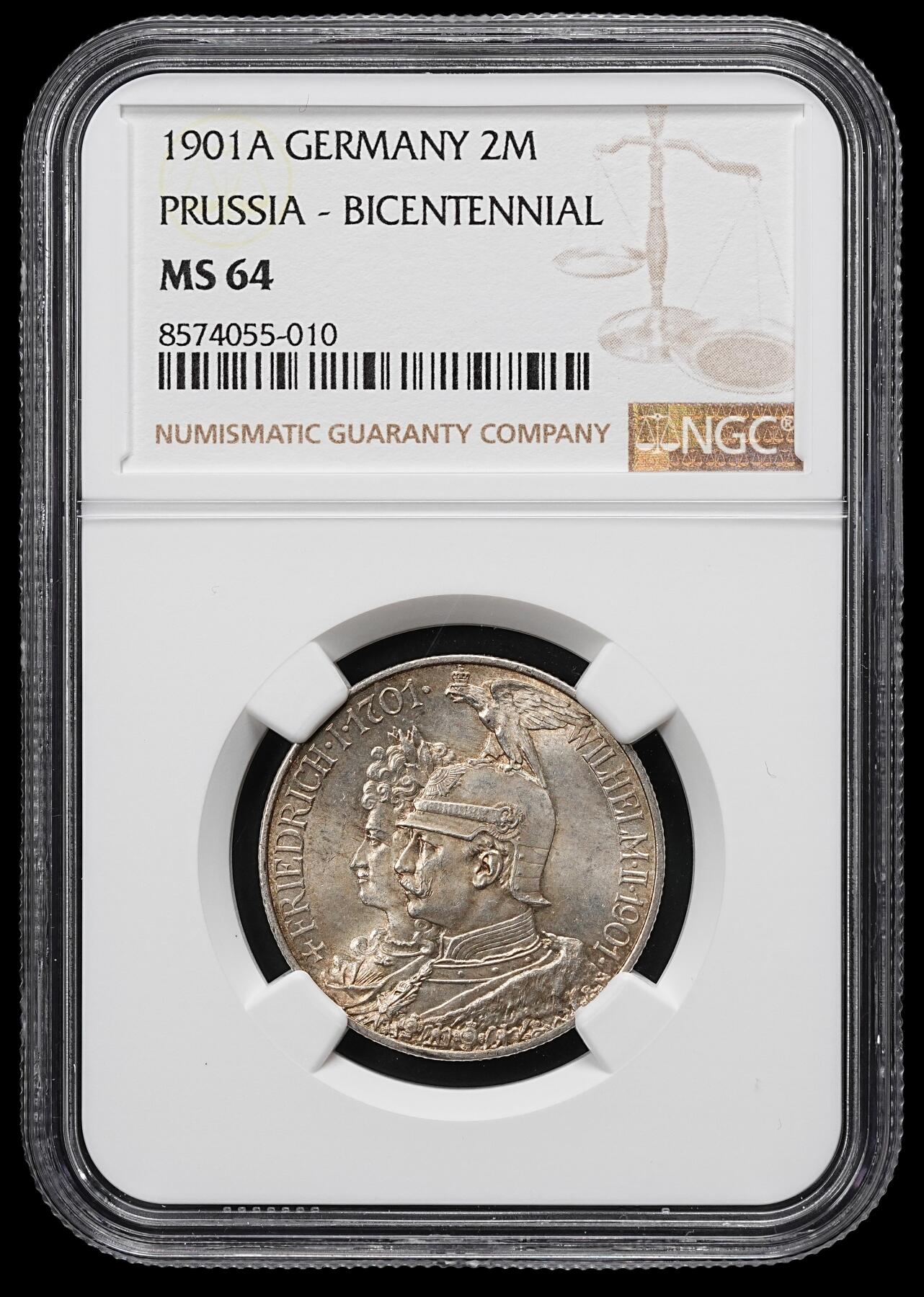 修遠堂世界钱币第九十九期 NGC MS64 1901年普鲁士建国200周年2马克银币