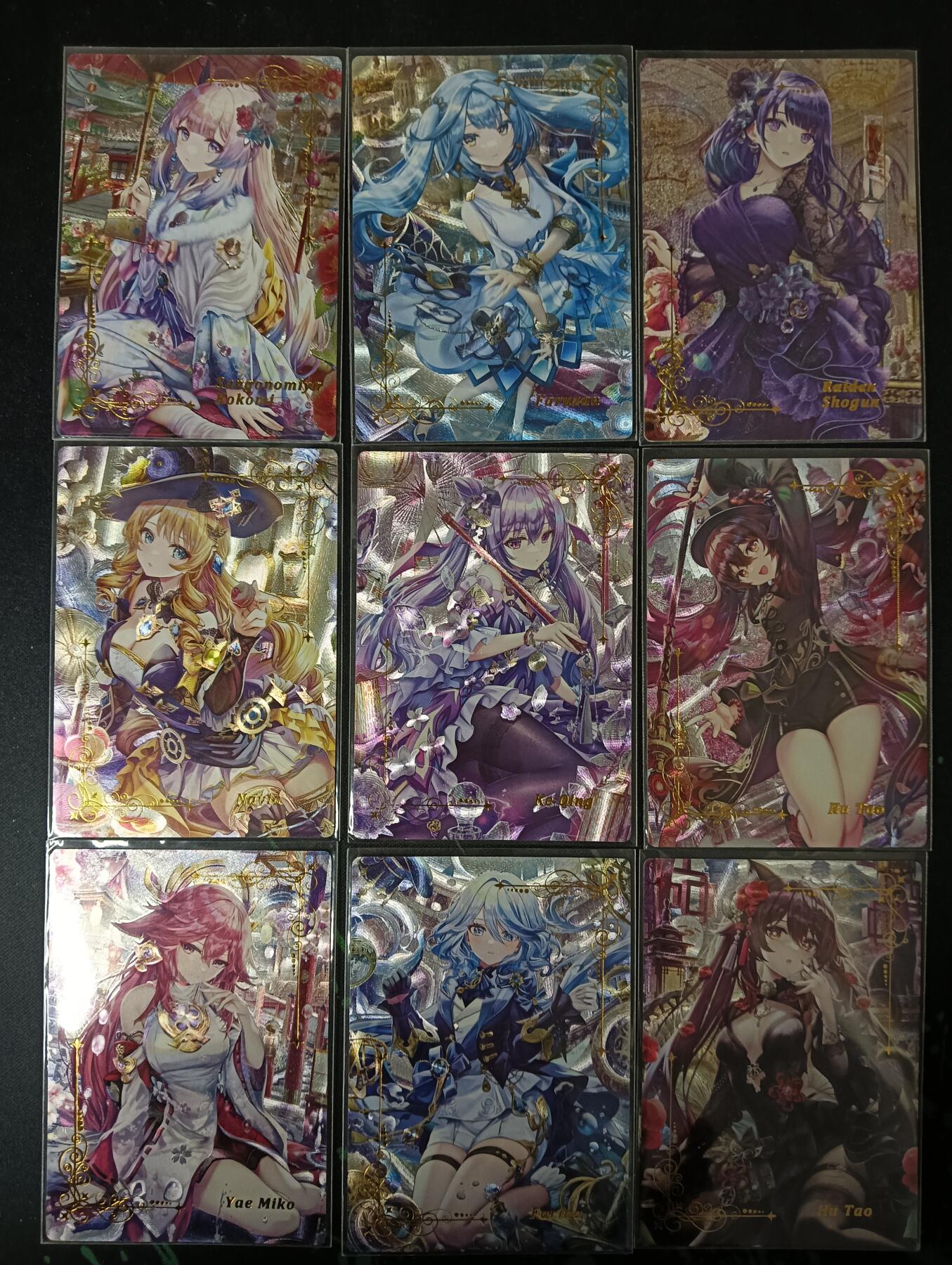 花开卡拍第53期（12月28号周日截拍，品控勿拍!!!拍品不寄存，运费5元，自制卡难免瑕疵，可能存在轻微撞角爆边等出厂瑕疵，品控介意勿拍！） 原神卡牌 著名画师 唯美画风9张 球星卡尺寸 粗闪