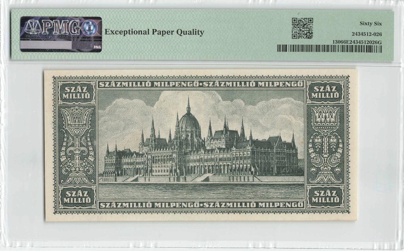 小福收藏拍卖第198期 评级币精选场  本期有菲律宾百位靓号100000比索超大纪念钞 苏里南25000盾花鸟版最高值 柬埔寨珍品56年50瑞尔 南越未发行版最高值打飞机  巴哈马彩背 老挝中国代印57年样钞 匈牙利 斯洛伐克 法罗群岛等多国精美高分珍稀老钞精品纸币 匈牙利 1946年 100.000.000.000.000潘戈 布达佩斯议会大厦 PMG66 EPQ 冠军分！！！