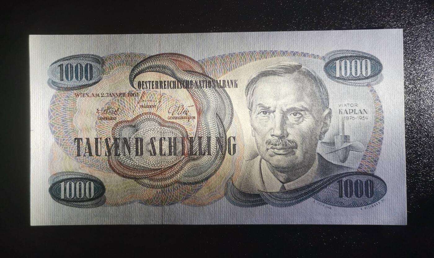 《艾美收藏》第226期-12.28周日外币精品场-蛇年收官 奥地利1961年少见版本1000先令UNC- 奥地利工程师卡普兰