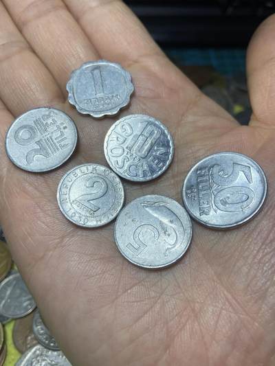 2025年第一百四十场(总第一百六十六场）外国好品散币场(免佣金) - 各国铝币6枚:匈牙利🇭🇺1974年20菲勒、1982年50菲勒，奥地利🇦🇹1950年2格罗申、1979年10格罗申，意大利🇮🇹1953年5里拉，以色列🇮🇱1阿高洛