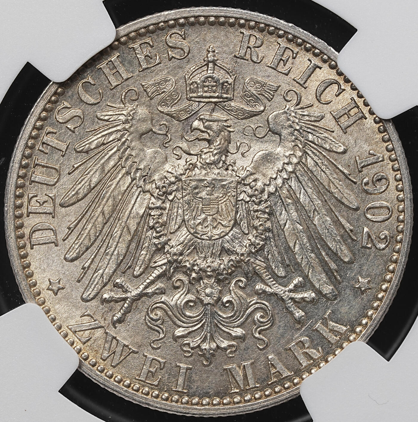 修遠堂世界钱币第九十九期 NGC MS63 1902年巴登大公执政50周年纪念2马克银币