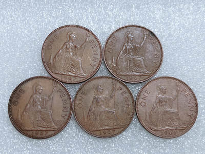 第一海外回流一元起拍收藏 散集专场  第283期 - 英国1967年1便士铜币 5枚 大不列颠英国女神