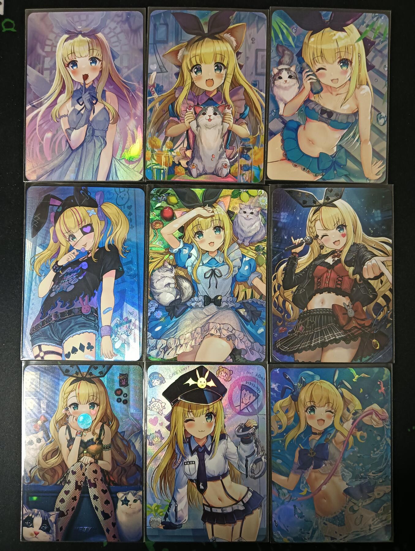 花开卡拍第53期（12月28号周日截拍，品控勿拍!!!拍品不寄存，运费5元，自制卡难免瑕疵，可能存在轻微撞角爆边等出厂瑕疵，品控介意勿拍！） 补丁 可爱女友系列 一套9张 小女友跟你角色扮演 折光彩闪