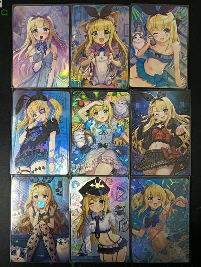 花开卡拍第53期（12月28号周日截拍，品控勿拍!!!拍品不寄存，运费5元，自制卡难免瑕疵，可能存在轻微撞角爆边等出厂瑕疵，品控介意勿拍！） - 补丁 可爱女友系列 一套9张 小女友跟你角色扮演 折光彩闪