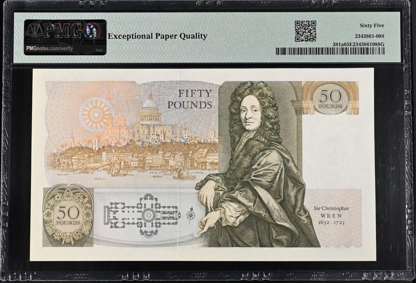 《艾美收藏》第226期-12.28周日外币精品场-蛇年收官 英国D序列1981年A01冠50镑最高值PMG65E少见百位527号原票全新品相 D.H.F. Somerset签名 Pick#381a