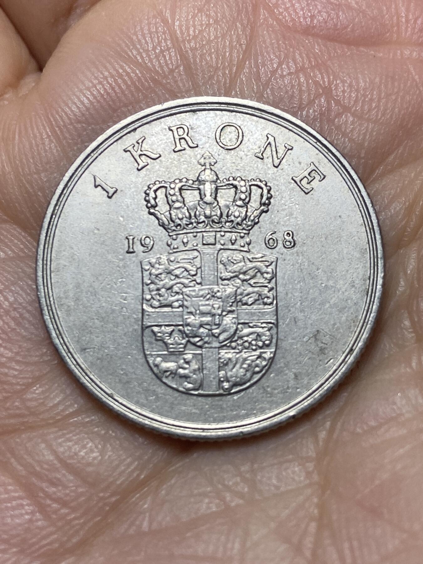 2025年第一百四十场(总第一百六十六场）外国好品散币场(免佣金) 丹麦🇩🇰1968年1克朗(弗雷德里克九世第三版，C; S版)