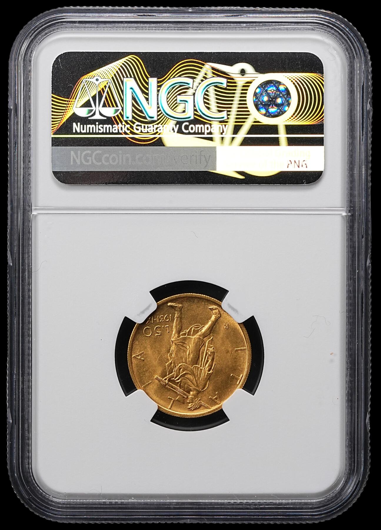 修遠堂世界钱币第九十九期 NGC UNCD 1931年意大利50里拉金币 人像脸上轻微刮伤 再送有可能出分，64分的底板，4.40g，含金90%，仅铸造19750枚