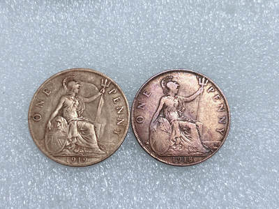 第一海外回流一元起拍收藏 散集专场  第283期 - 英国乔治五世1便士铜币2枚 大不列颠英国女神 