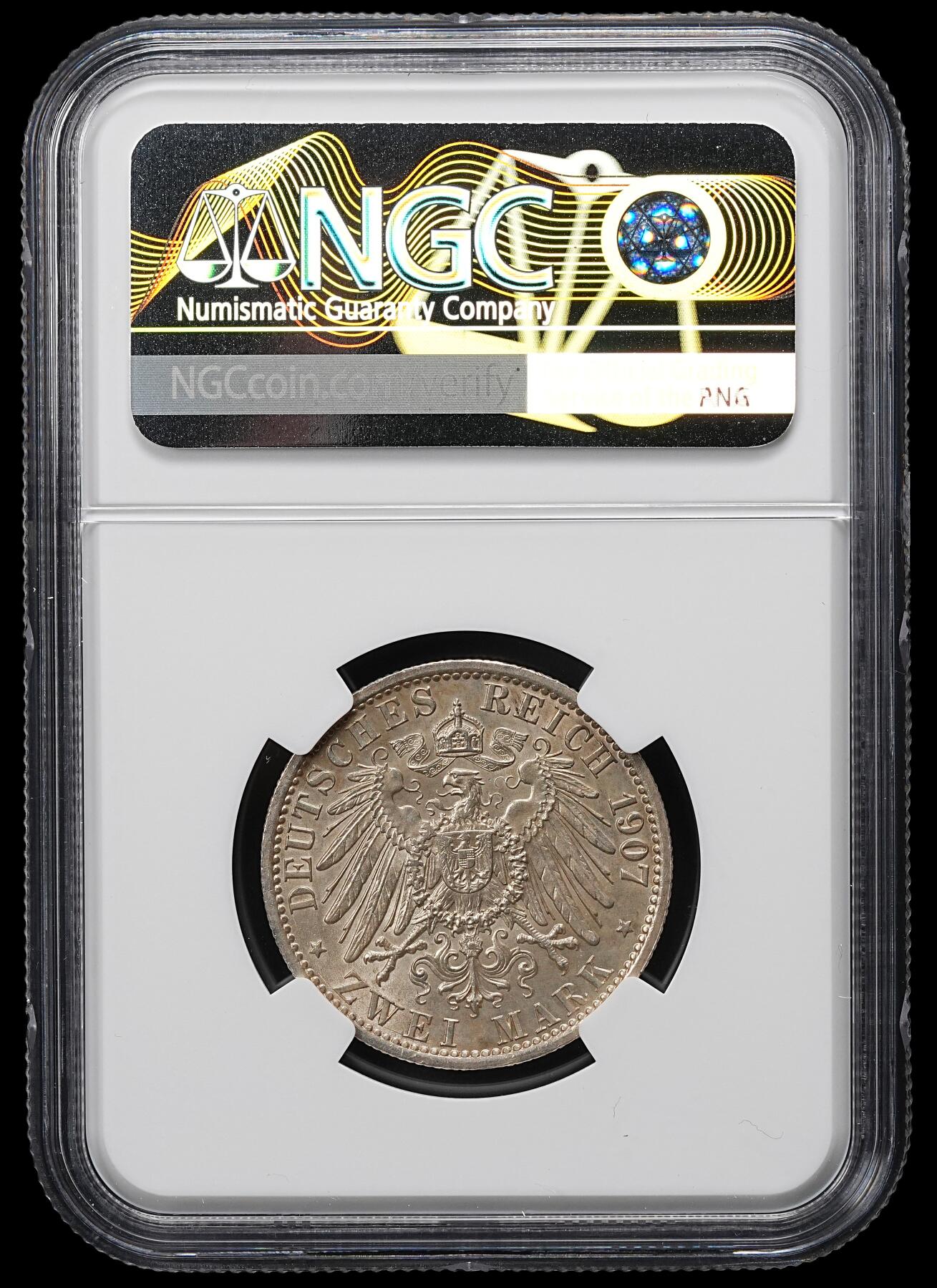 修遠堂世界钱币第九十九期 NGC MS62 1907年普鲁士2马克银币 流通版2马克好品相当少见