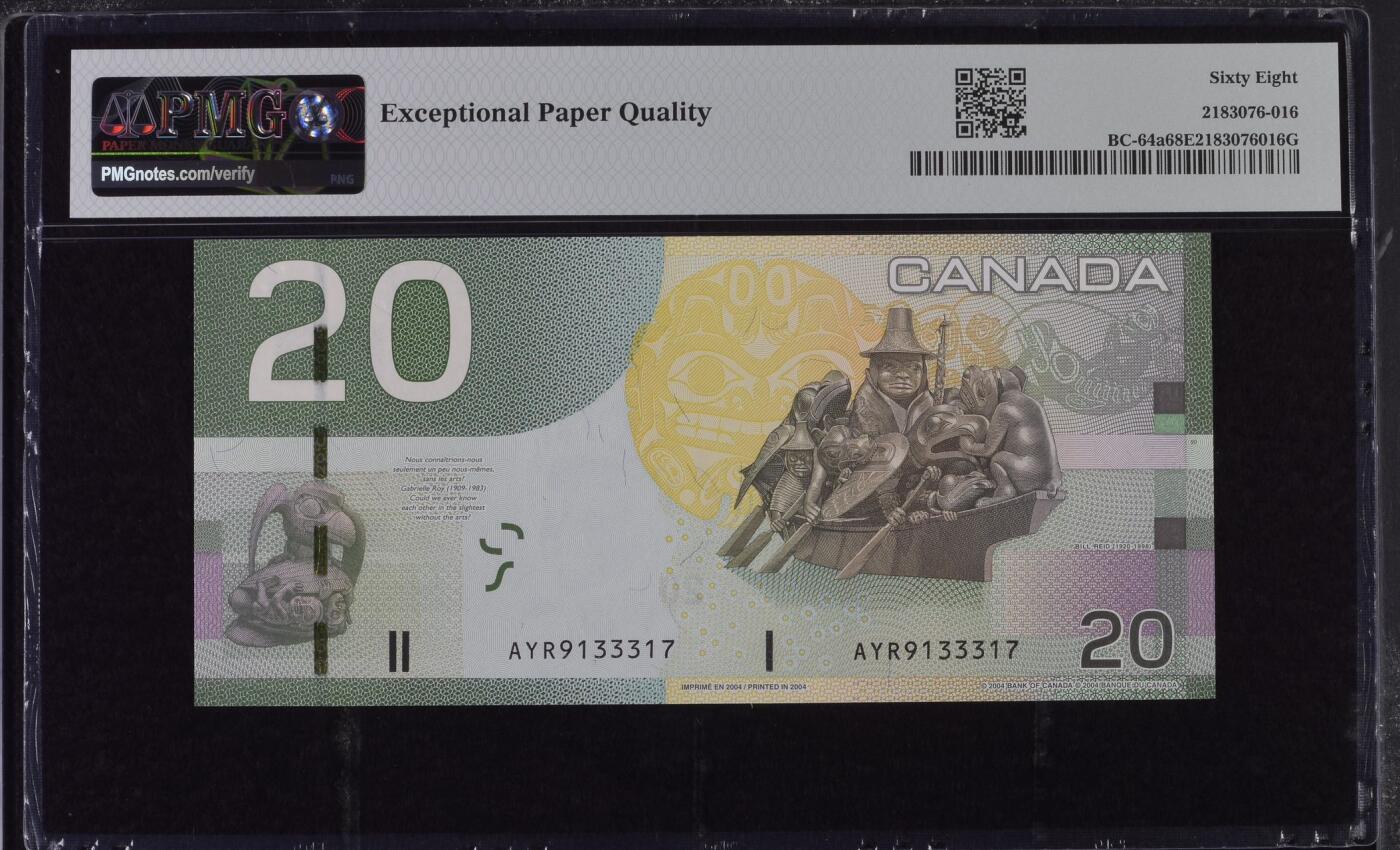 🐍甜小邱世界纸币收藏🐍第138期精品场💐 AYR首发冠 IBNS获奖钞 PMG68 加拿大 20元 经典旅行版 2004