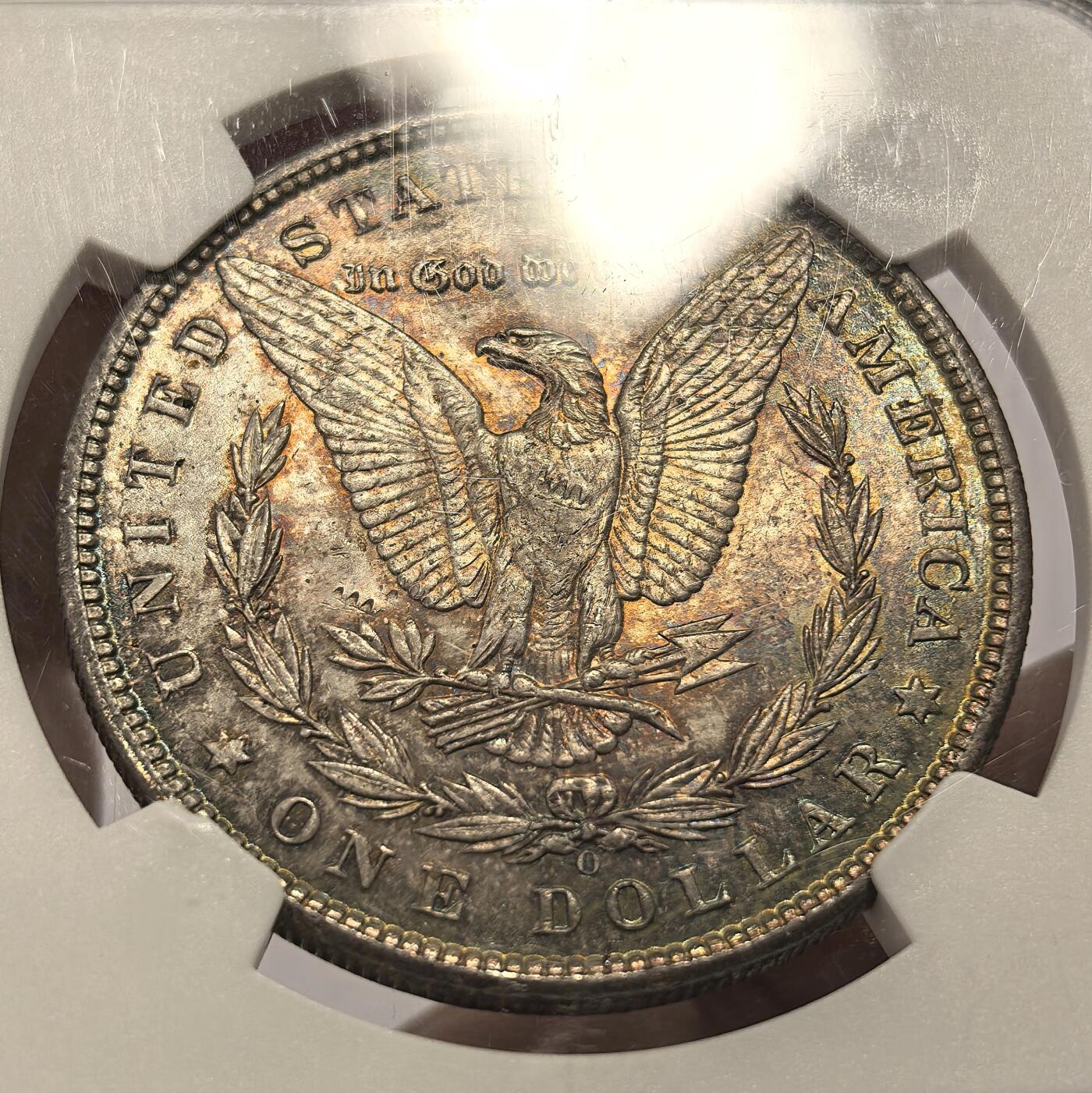 博洋堂世界钱币拍卖第154期（全场包邮） NGC MS64 美国1899年O版摩根$1银币 少见年份 双面覆盖醇厚五彩包浆 层次饱满