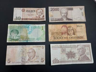 博彦收藏   1月3日 8点钱币专场 全场包邮 - 东德等外国纸币6张 流通品