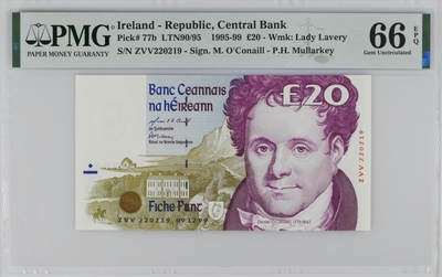 《艾美收藏》第226期-12.28周日外币精品场-蛇年收官 - 爱尔兰C序列1999年20镑PMG66E无347 爱尔兰宪章运动领袖奥康奈尔 Pick#77b