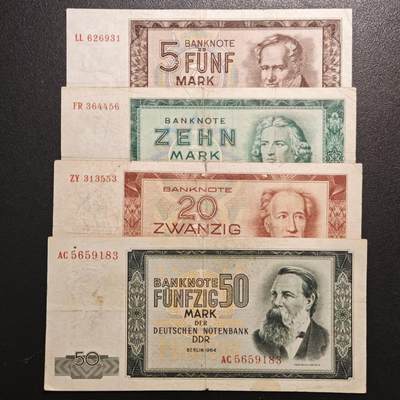 【德藏】世界币章拍卖第159期(元旦专场拍卖) - 4张一组 1964年版 东德5、10、20、50马克纸币