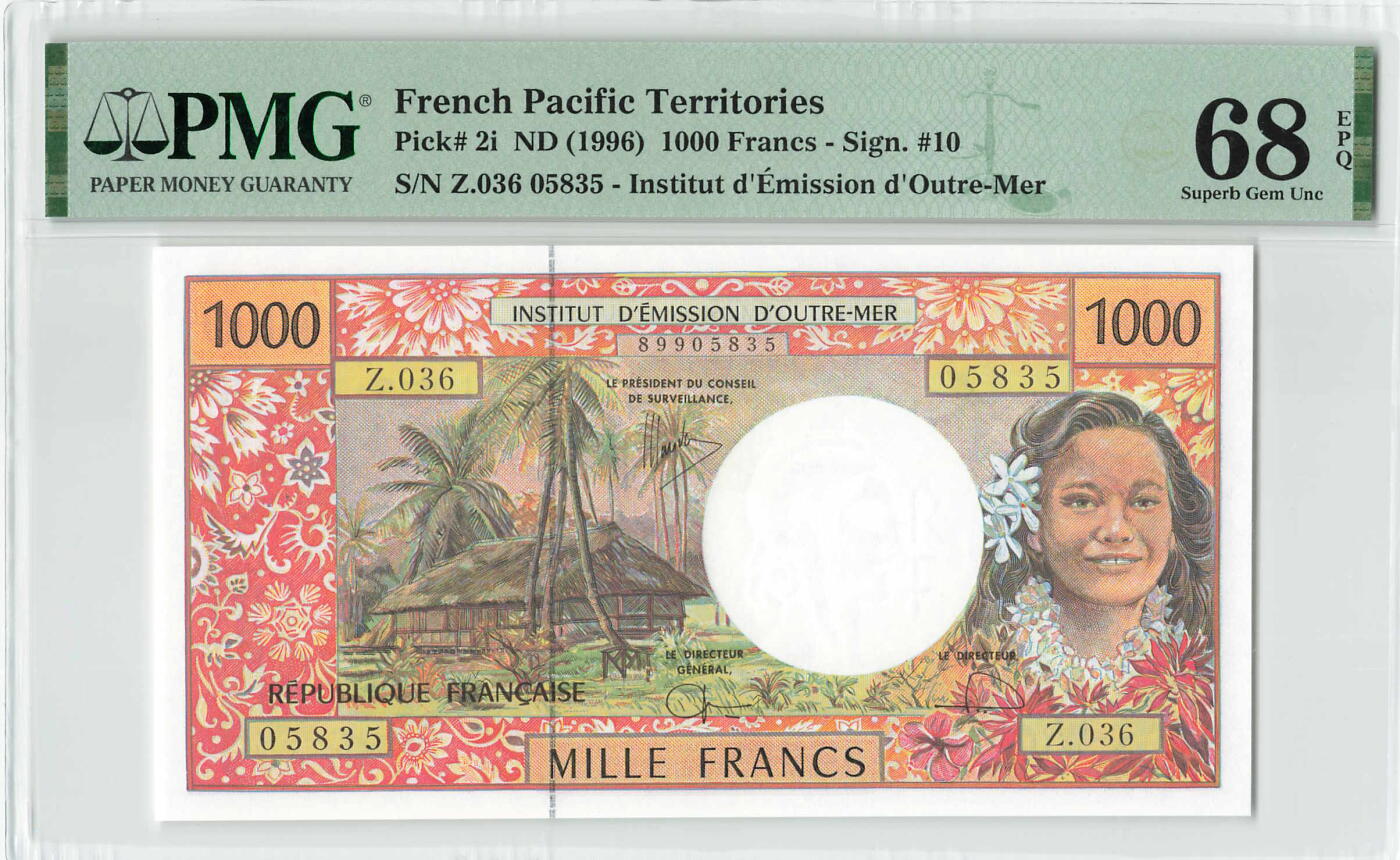 小福收藏拍卖第200期 【庆典场 中拍就有好礼相赠】评级币精选场 本期有捷克斯洛伐克20年100克朗慕夏作品大珍 69分倒置百位号布隆迪世界最大纸币  35年版加拿大经典 苏格兰格拉斯哥大学500年纪念钞倒置小号 卡塔尔80年100里亚尔冠军分 美国教育券 意大利拉斐尔 乌克兰 库克群岛 墨西哥 南斯拉夫 亚美尼亚等多国精美高分珍稀老钞精品纸币 法属太平洋 1996年 1000法郎 首版 无47 PMG68 EPQ 唯2冠军分！！！