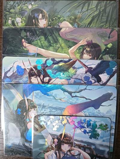 花开卡拍第53期（12月28号周日截拍，品控勿拍!!!拍品不寄存，运费5元，自制卡难免瑕疵，可能存在轻微撞角爆边等出厂瑕疵，品控介意勿拍！） - 疾风 致青春少女5张一套 黑丝白丝大长腿 彩闪