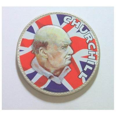 纯手工 英国1965年二战首相丘吉尔米字旗彩色纪念币章 40MM - 纯手工 英国1965年二战首相丘吉尔米字旗彩色纪念币章 40MM