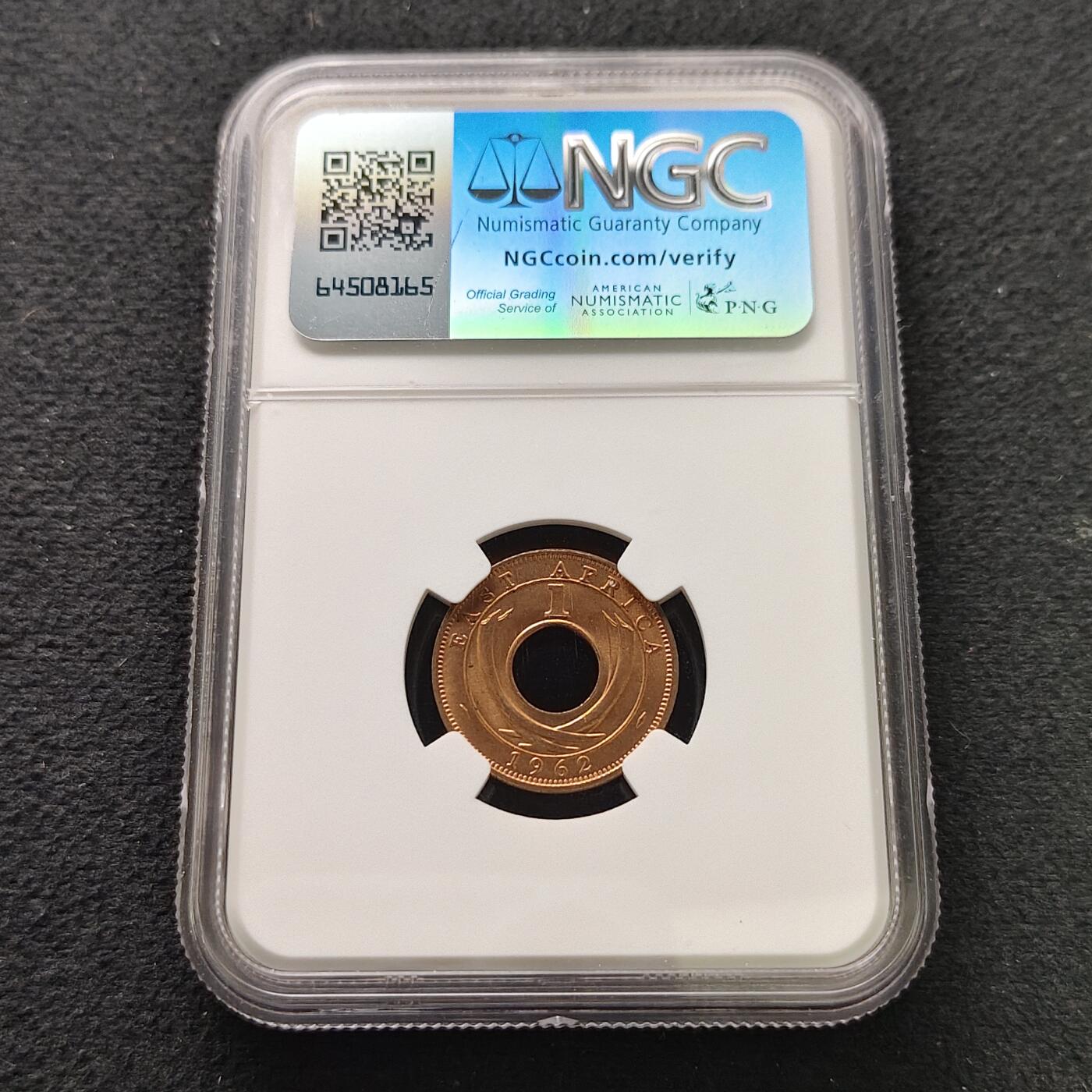 【全场包邮】纯粹捡漏拍491场（免费代拍第28场） 【收藏级·冠军分】东非1962年H厂1分铜币-NGC MS66 RB