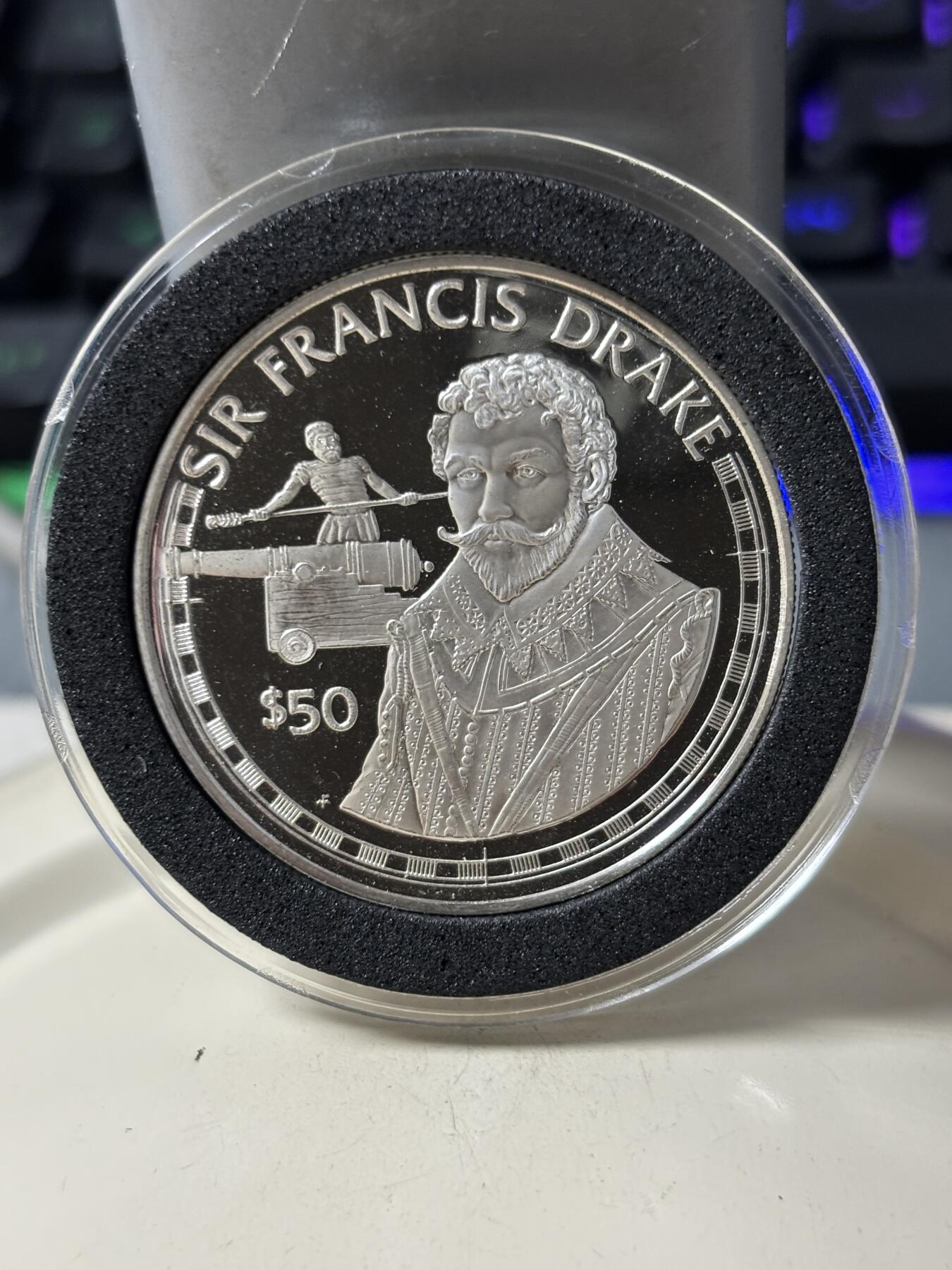 第186期拍卖 库克1988年弗朗西斯·德雷克爵士纪念银币，20.94克，925银，【银价337】