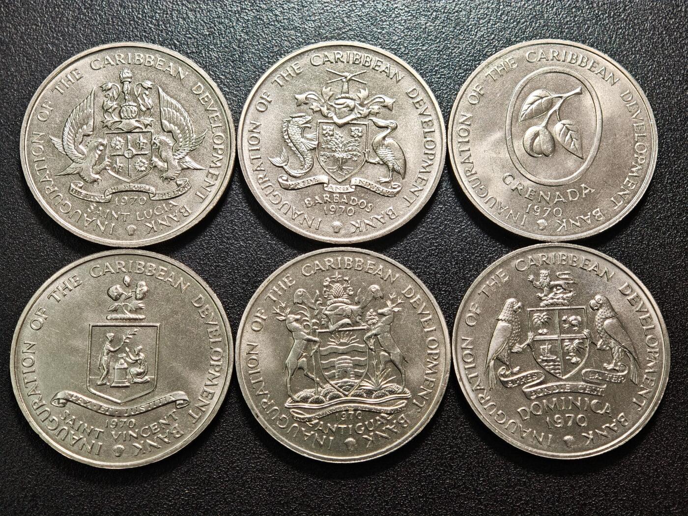 【德藏】世界币章拍卖第159期(元旦专场拍卖) 6枚一组 1970年 加勒比开发银行FAO纪念4元纪念币 圣卢西亚、巴巴多斯、格林纳达、圣文森特、安提瓜、多米尼克