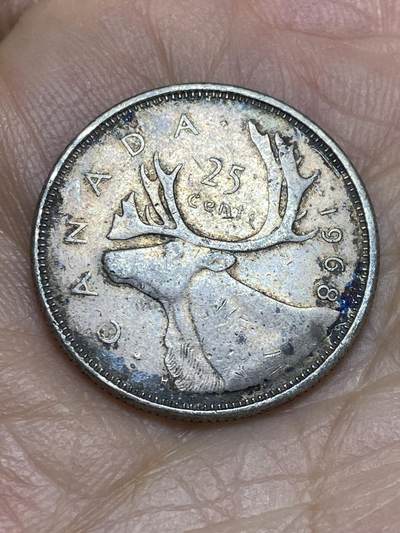 2025年第一百四十三场(总第一百六十九场）外国好品散币场(免佣金) - 较少见–加拿大🇨🇦1968单年份25分银币(伊丽莎白二世中年花冠第二版，500银)