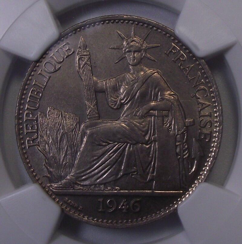 【NGC-MS66冠军】法属印支1946年50分坐洋镍币