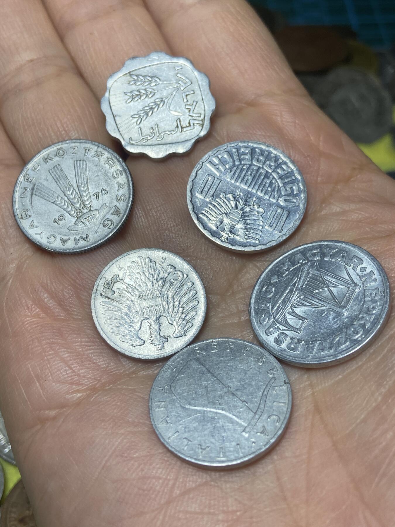 2025年第一百四十场(总第一百六十六场）外国好品散币场(免佣金) 各国铝币6枚:匈牙利🇭🇺1974年20菲勒、1982年50菲勒，奥地利🇦🇹1950年2格罗申、1979年10格罗申，意大利🇮🇹1953年5里拉，以色列🇮🇱1阿高洛