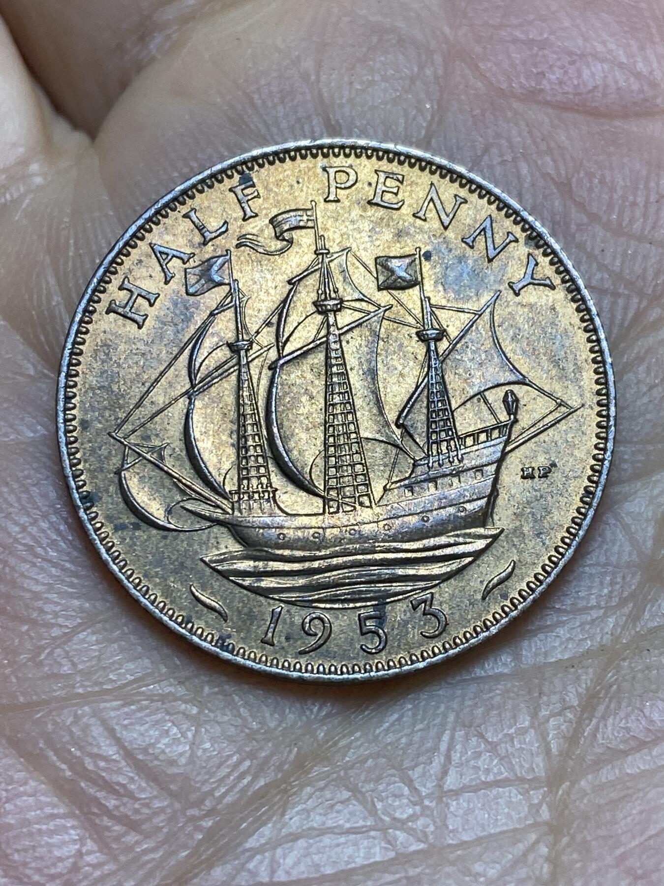 2025年第一百四十三场(总第一百六十九场）外国好品散币场(免佣金) 英国🇬🇧1953单年份半便士(伊丽莎白二世加冕年，青年桂冠第一版)