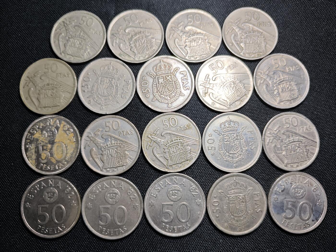 KK钱币收藏小铺 《套币 好品/批量散币专场》  2月预留时间 周末发货  西班牙50比塞塔 大币 一组19枚 含纪念币