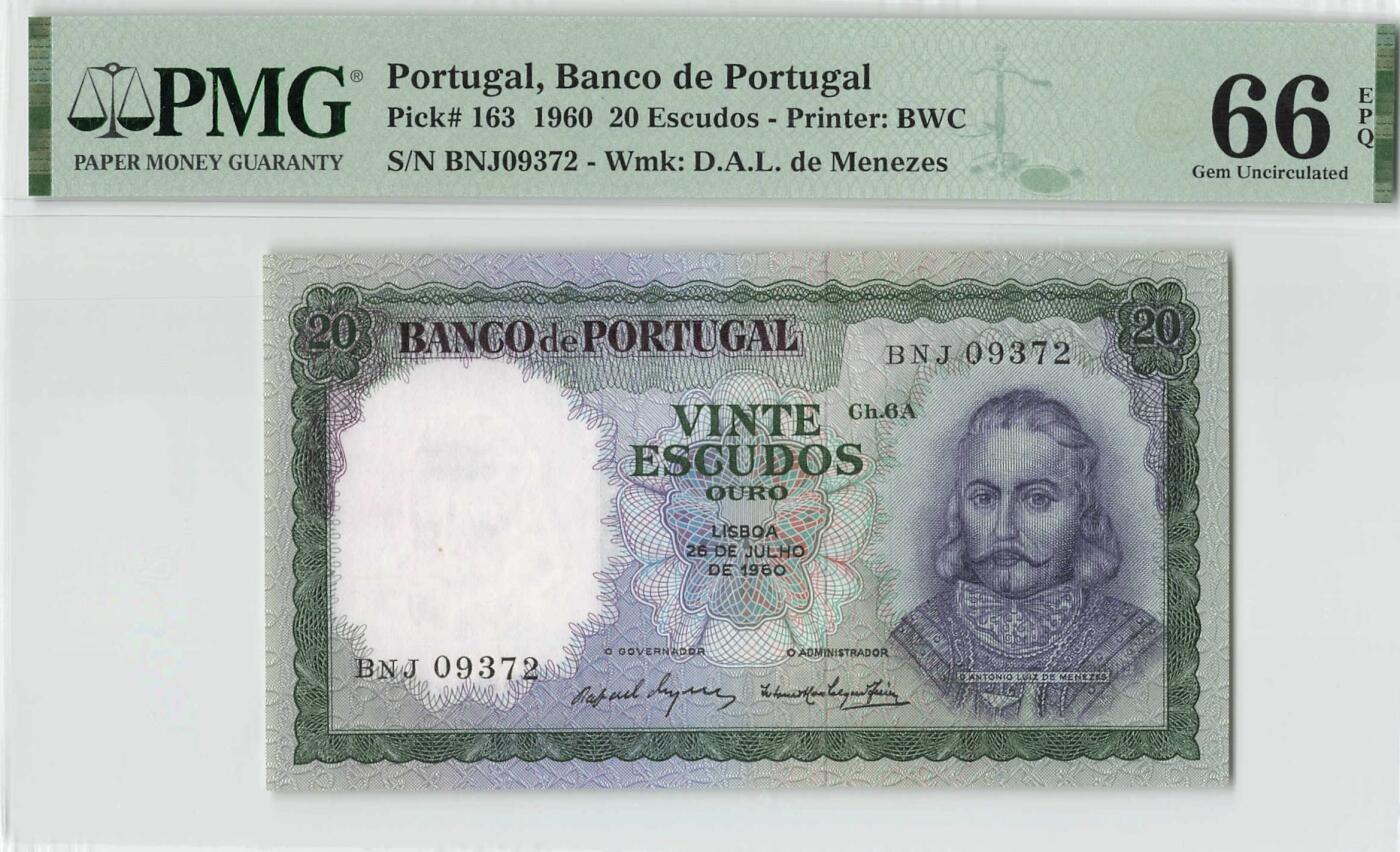 小福收藏拍卖第198期 评级币精选场  本期有菲律宾百位靓号100000比索超大纪念钞 苏里南25000盾花鸟版最高值 柬埔寨珍品56年50瑞尔 南越未发行版最高值打飞机  巴哈马彩背 老挝中国代印57年样钞 匈牙利 斯洛伐克 法罗群岛等多国精美高分珍稀老钞精品纸币 葡萄牙 1960年 20埃斯库多 千位号 PMG66 EPQ 冠军分！！！