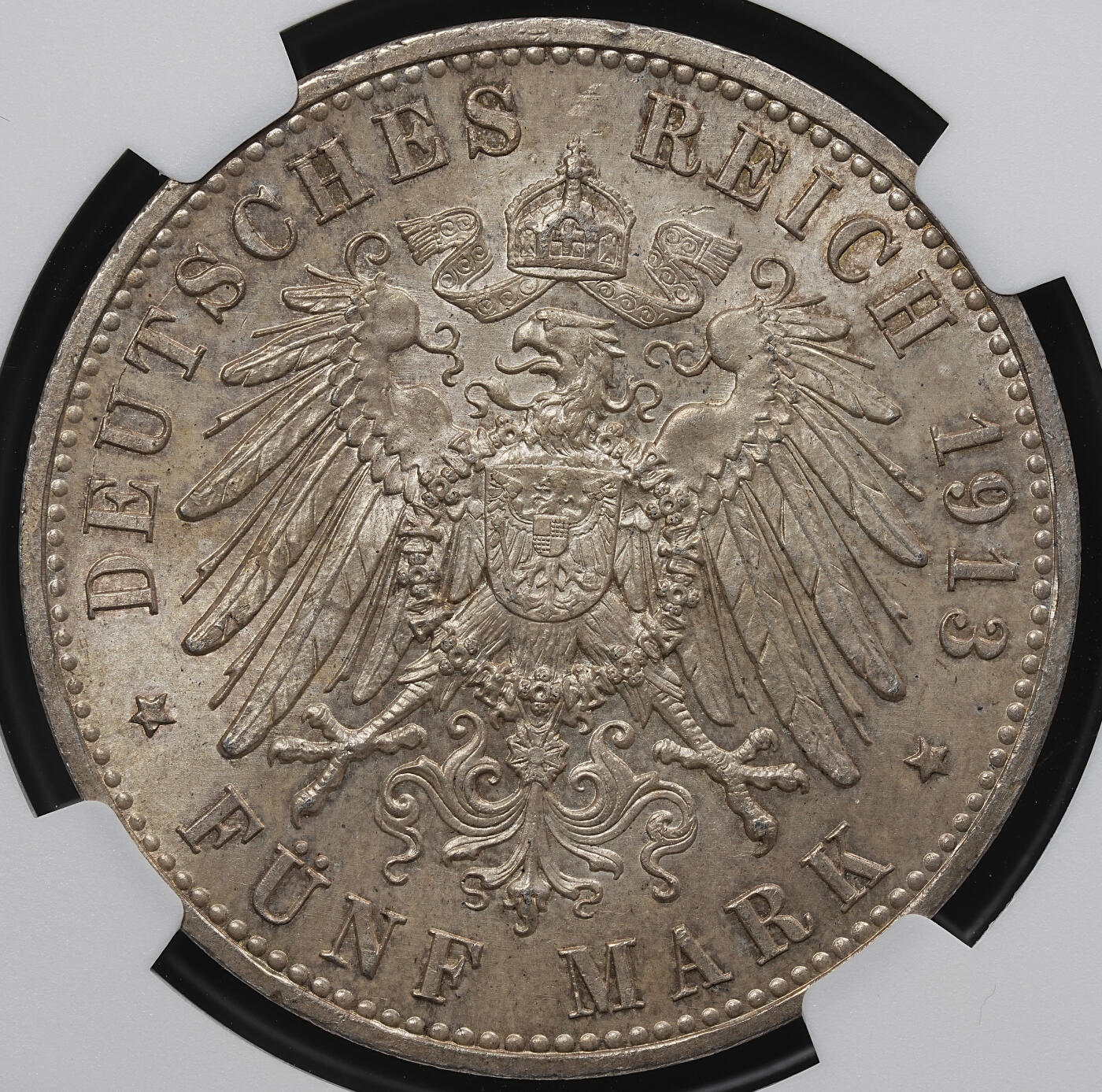 修遠堂世界钱币第九十九期 NGC MS64 1913年威廉二世军装5马克大银币 流通版5马克MS不多见