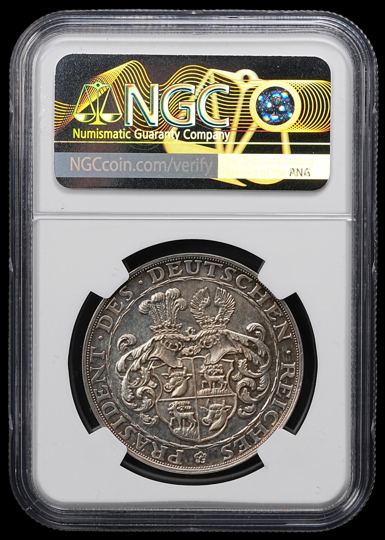 修遠堂世界钱币第九十九期 NGC MS62 1928年兴登堡80大寿纪念银章 伯恩哈特设计制版，明显少于卡尔歌茨版