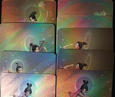 花开卡拍第53期（12月28号周日截拍，品控勿拍!!!拍品不寄存，运费5元，自制卡难免瑕疵，可能存在轻微撞角爆边等出厂瑕疵，品控介意勿拍！） - 五月卡牌 艺术卡敦煌飞天神女第一第二弹折光彩闪9张，其中3张艺术版，一张有出厂通病划痕