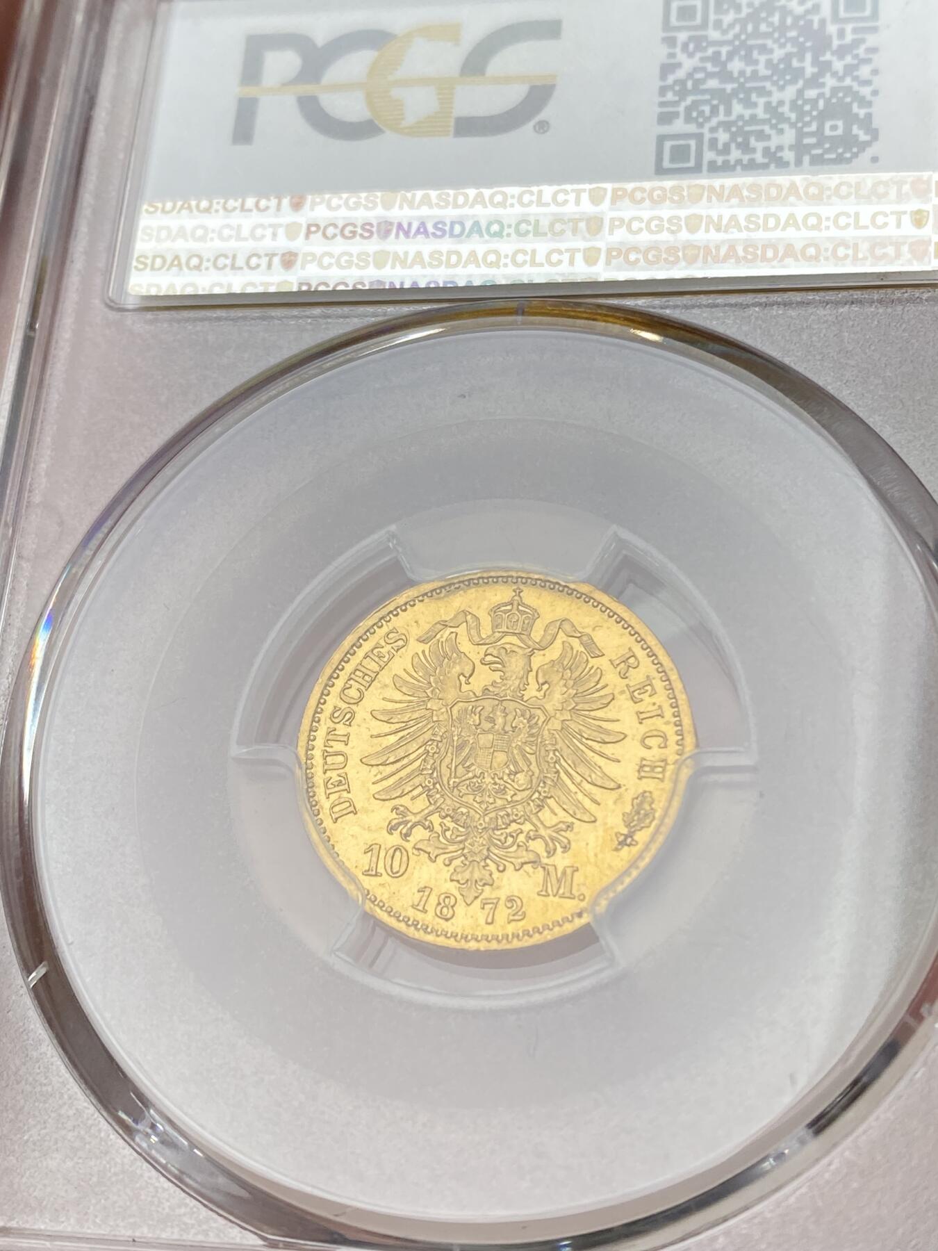 万国钱币拍卖第058期（万国新年大拍） PCGS PR64CAM 1872年德国普鲁士威廉一世短翅精制10马克金币 柏林厂铸 罕见早期精制短翅金马克 PCGS亚军分 深度精铸镜面小镜子一枚 3.98g 900金