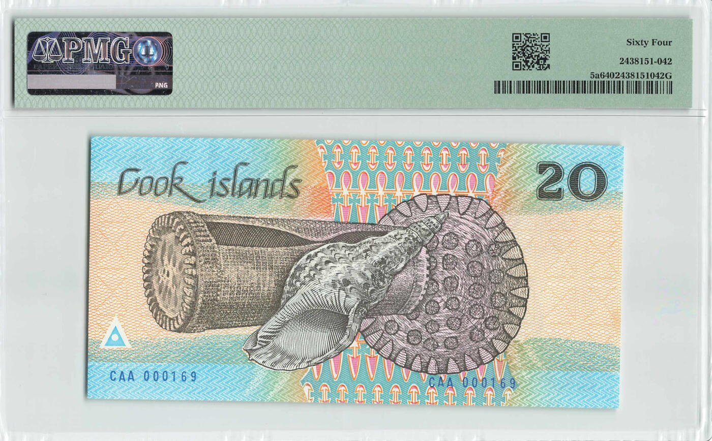 小福收藏拍卖第200期 【庆典场 中拍就有好礼相赠】评级币精选场 本期有捷克斯洛伐克20年100克朗慕夏作品大珍 69分倒置百位号布隆迪世界最大纸币  35年版加拿大经典 苏格兰格拉斯哥大学500年纪念钞倒置小号 卡塔尔80年100里亚尔冠军分 美国教育券 意大利拉斐尔 乌克兰 库克群岛 墨西哥 南斯拉夫 亚美尼亚等多国精美高分珍稀老钞精品纸币 库克群岛 1987年 20元 票胆 CAA冠 倒置号000169 PMG64