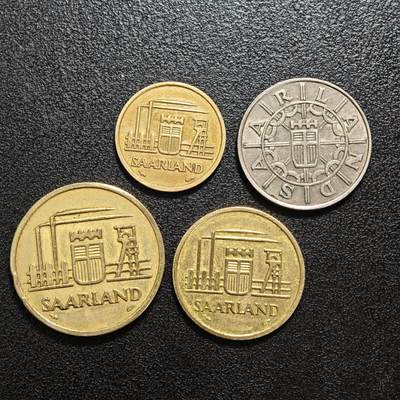 【德藏】世界币章拍卖第159期(元旦专场拍卖) - 4枚一组 1954-55年 萨尔地区10、20、50、100萨尔法郎铜币及镍币 好品相