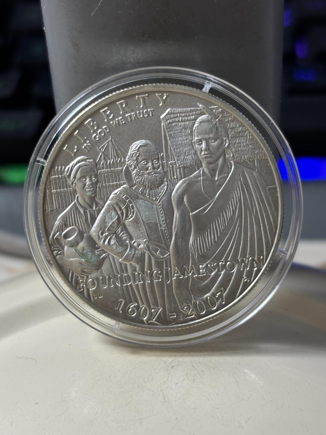 第186期拍卖 获奖美国2007年詹姆斯敦建城400周年纪念银币,900银，26.72克，荣获世界硬币大奖赛