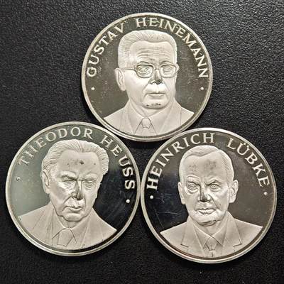 【德藏】世界币章拍卖第159期(元旦专场拍卖) - 3枚一组 德国人物精制纪念银章 直径约：40.2mm/枚；重约：23.8g/枚