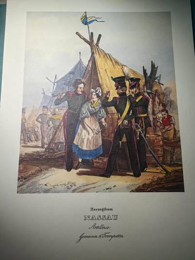 盛世勋华——号角文化勋章邮票专场拍卖第296期 - 大尺寸手绘图卡 拿骚公国炮兵 大A4尺寸 翻印自1848年出版《德意志陆军》一书