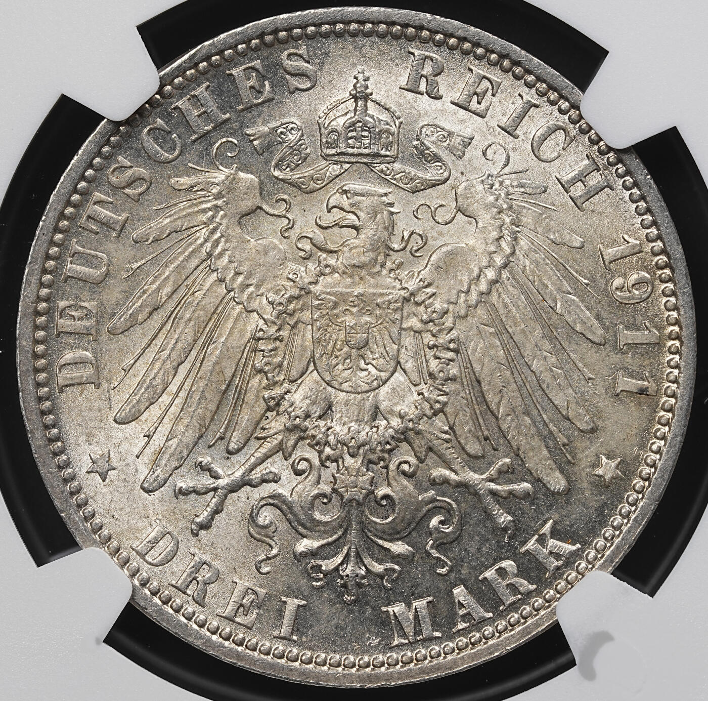 修遠堂世界钱币第九十九期 NGC MS63 1911年巴伐利亚摄政王90大寿纪念3马克银币