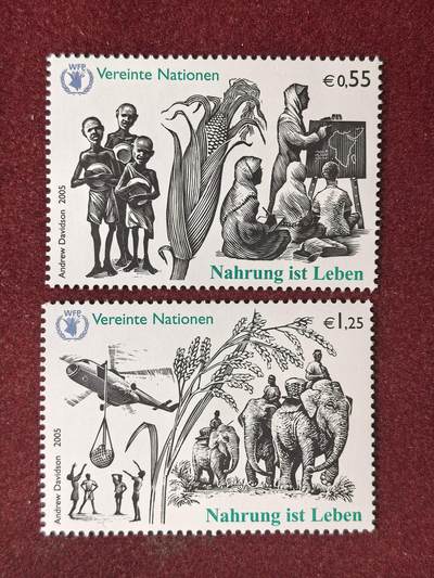 联合阁邮币社™ ——“多国邮票”👍🏻👏🏻👍🏻👏🏻 - 维也纳联合国 2005 反饥饿运 2全 