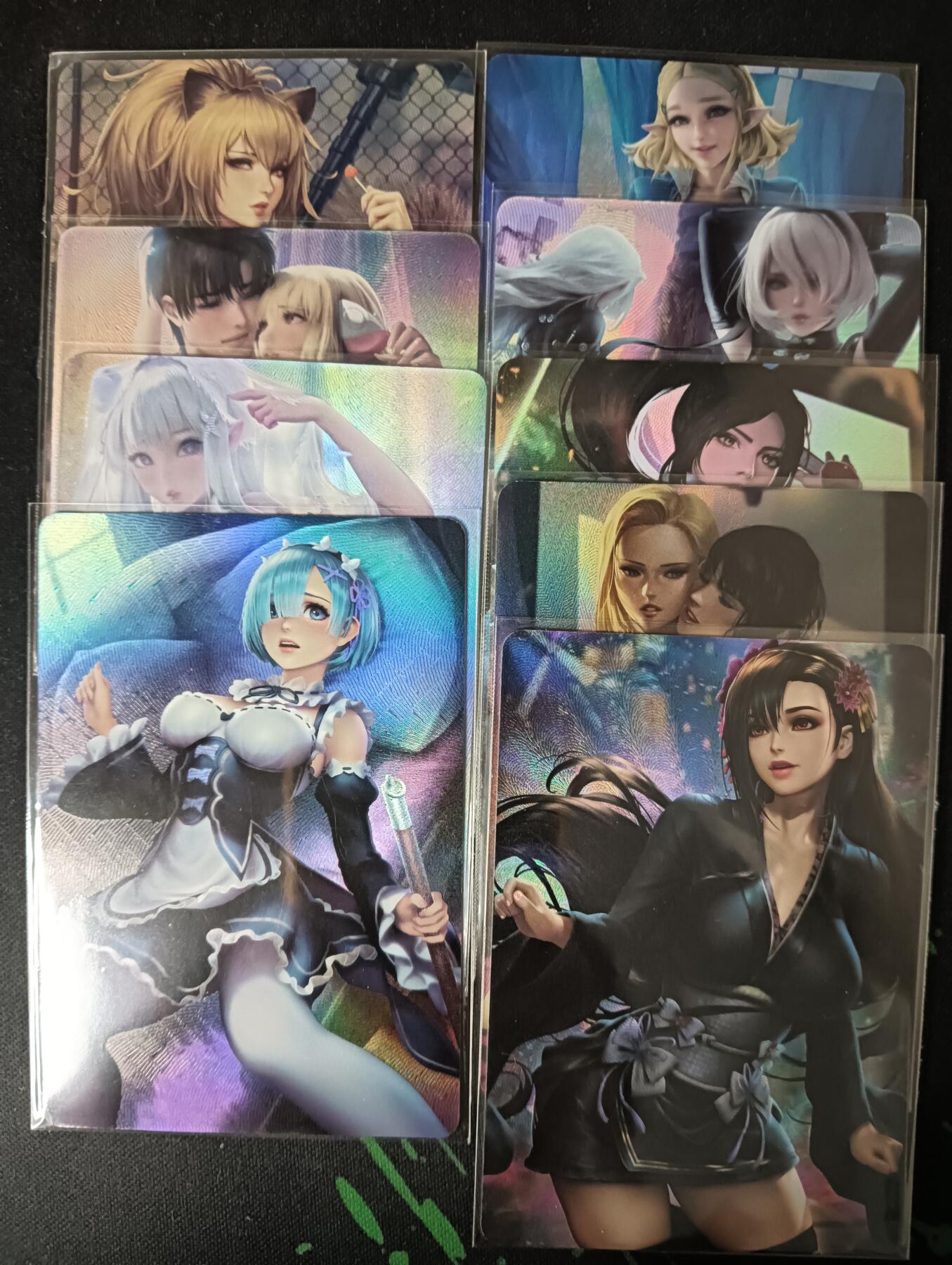 花开卡拍第53期（12月28号周日截拍，品控勿拍!!!拍品不寄存，运费5元，自制卡难免瑕疵，可能存在轻微撞角爆边等出厂瑕疵，品控介意勿拍！） 嘎嘎鸭 老版卡背ACG系列9张 卡背都是艺术版 折光彩闪