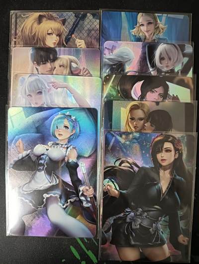 花开卡拍第53期（12月28号周日截拍，品控勿拍!!!拍品不寄存，运费5元，自制卡难免瑕疵，可能存在轻微撞角爆边等出厂瑕疵，品控介意勿拍！） - 嘎嘎鸭 老版卡背ACG系列9张 卡背都是艺术版 折光彩闪