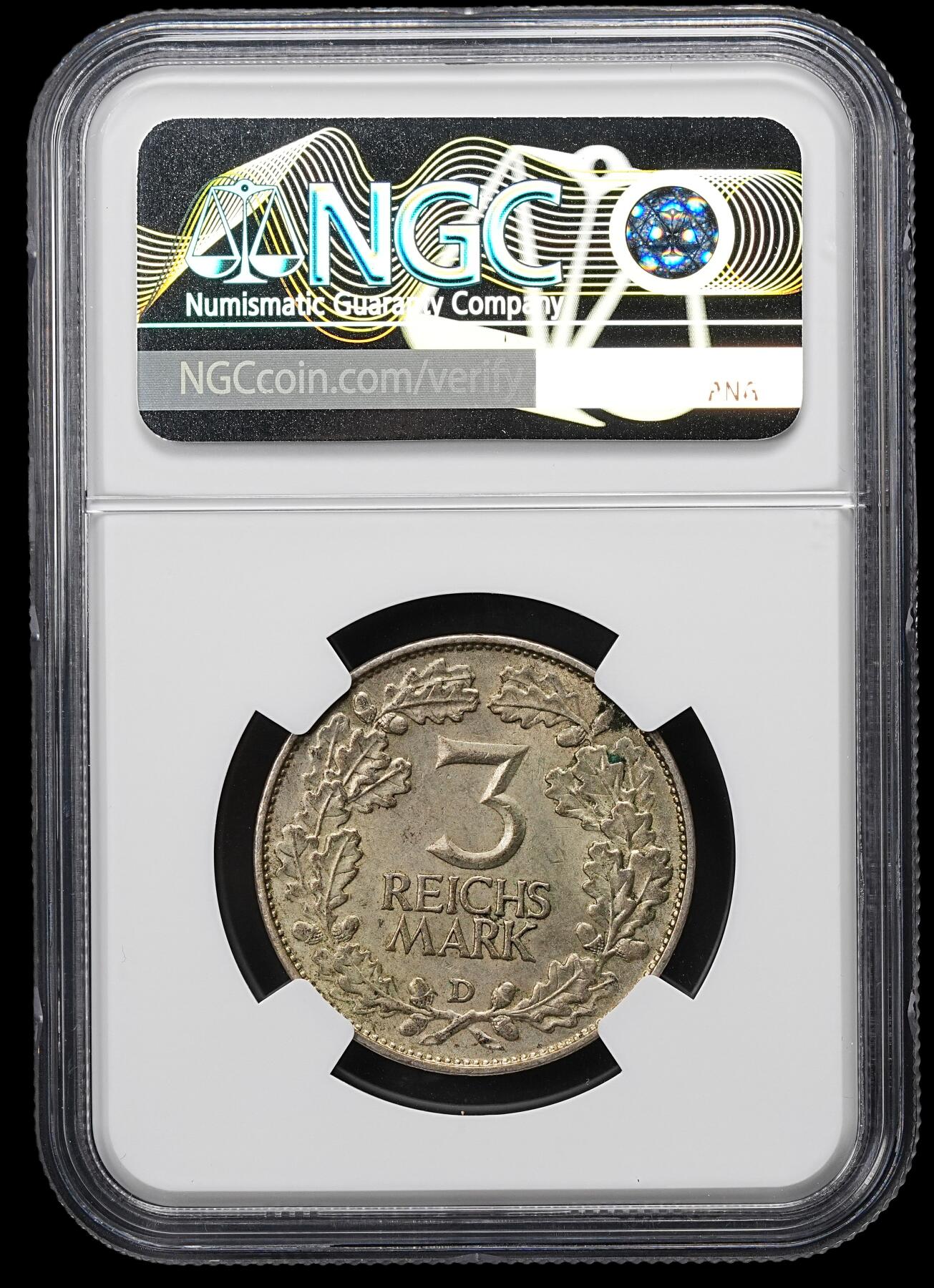 修遠堂世界钱币第九十九期 NGC MS62 1925年德国魏玛共和国-莱茵兰千年纪念3马克银币 D厂铭