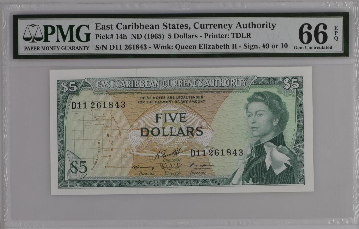 《艾美收藏》第226期-12.28周日外币精品场-蛇年收官 东加勒比1965年5镑PMG66E 戎装女王