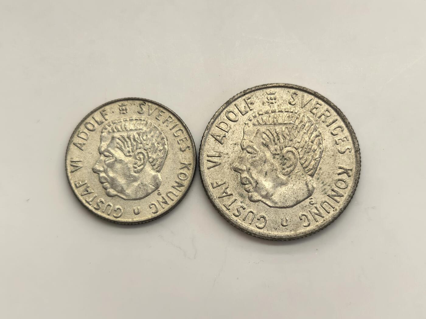 博洋堂世界钱币拍卖第154期（全场包邮） 瑞典古斯塔夫六世1克朗、2克朗银币一组2枚