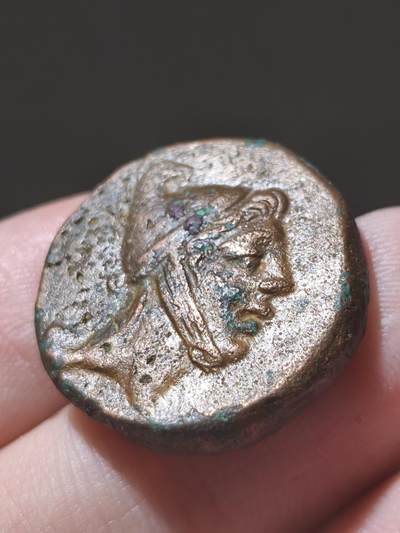 美品！本都王国-米特拉达特斯六世尖帽厚重大铜币13.38g 背面天马帕加索斯（暗示自己是英雄）以及城名阿米索和造币厂标记 非常清晰的名称组合厂标 教科书案例