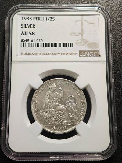 【德藏】世界币章拍卖第159期(元旦专场拍卖) - 1935年 秘鲁1/2索尔银币 NGC AU58 状态极佳