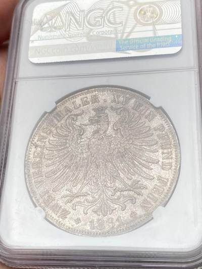 万国钱币拍卖第058期（万国新年大拍） NGC MS63 1861德国法兰克福自由市少女流通2泰勒 法兰城经典品种 原味纸袋包浆状态极其舒适